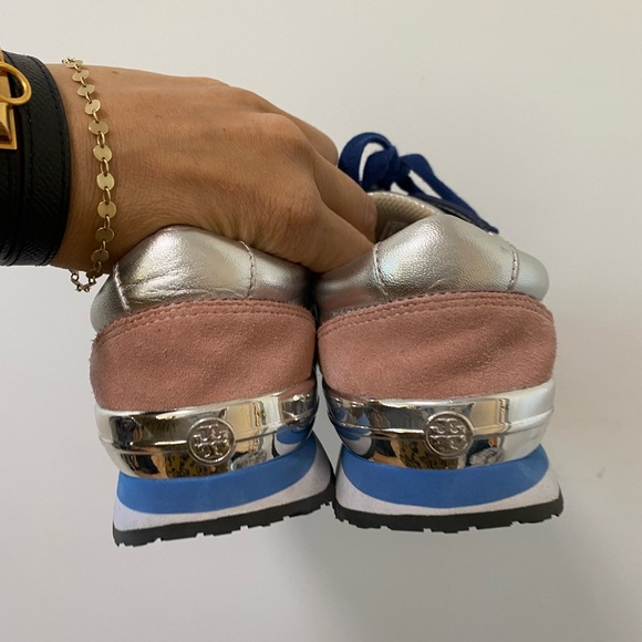 Tory Burch Blue‎ and Silver Sneakers Brielle Size 9 Leather Lace embroidery - Picture 7 of 10